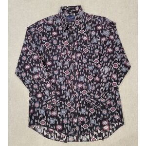 Vintage WRANGLER Single Needle Western Button X-Long Tails‎ Shirt 16.5-34 Aztec